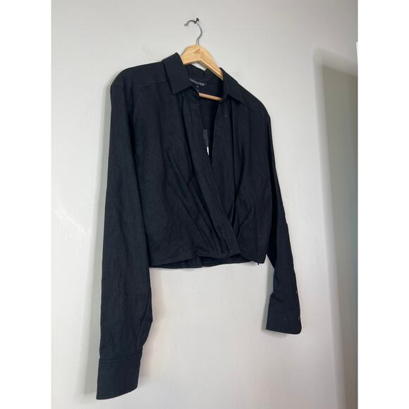NWT Marissa Webb Maxwell Linen Long Sleeves Crop Top Shirt Black Size: Medium - Picture 3 of 7